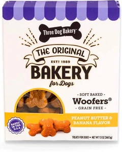 Three Dog Bakery; Dog Treats; All Natural; Grain Free Woofers Peanut & Banana - Picture 1 of 5