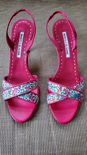 MBT NUOVI SANDALI MANOLO BLAHNIK Lasista floreali in pelle slingback US 7 prezzo al dettaglio $745