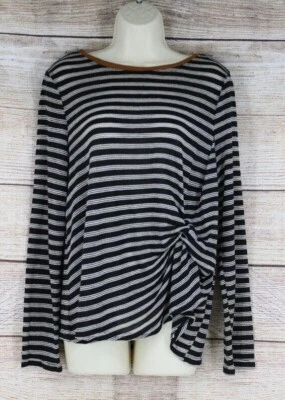 Womens Size Small Medium Large Striped Knit Long Sleeve Top Shirt Black Red - Image 1 of 2