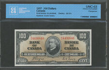 1937 $100 Bank of Canada CCCS certified UNC63. Rarer Coyne-Towers. BC-27c.
