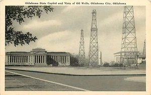 Oklahoma State Capitol & Oil Wells, OK City Oklahoma Ok Postcard - Picture 1 of 2