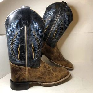 Old West Leather Boots BSY1960 Boys Youth 6 D Brown Blue - Picture 1 of 13