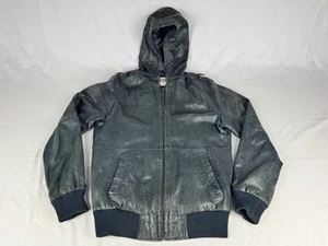 Industrie Real Hide 100% Leather Jacket Hoody VGC Genuine Hoodie Sz Medium - Picture 1 of 20