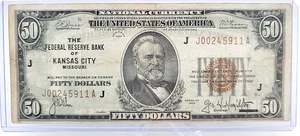 1929 $50 Federal Reserve Bank Kansas City Note Lot. H59 - Picture 1 of 9