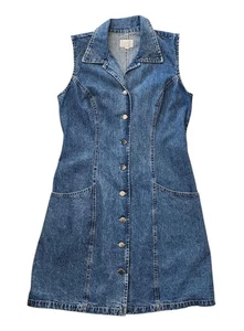 Vestido De Colección Moda International Sin Mangas Denim Botón Delantero Talla 10 Hecho en EE. UU. - Imagen 1 de 5