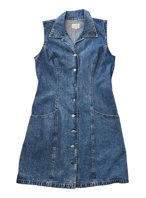 Vestido De Colección Moda International Sin Mangas Denim Botón Delantero Talla 10 Hecho en EE. UU. Foto 1 de 4
