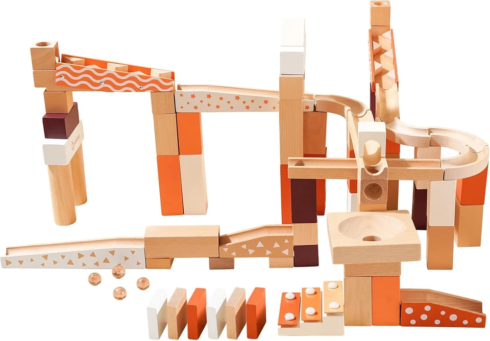 Wooden Marble Run Blocks for Kids 4-8, 80 Pieces Wood Building Blocks Toys and C - Image 1 of 4