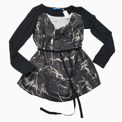 NEW Y2K Simply Vera Wang Sheer Layered Top PM Tie Waist Dark Feminine Whimsigoth - Image 1 of 4