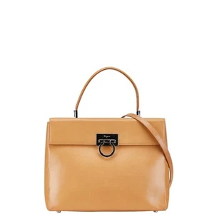 Salvatore Ferragamo Gancini Handbag Shoulder Bag 2WAY Beige Leather Women s Sa - Picture 1 of 10