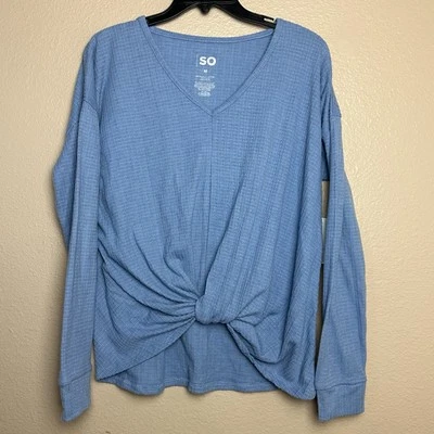 Camisa informal elástica manga larga azul talla mediana talla mediana So Knot Front Crop Top para mujer Foto 1 de 4