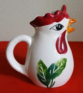 VTG Italian Pottery Hand Painted Rooster & Flower Drinking Pitcher 5"¾ TALL RJ - Picture 1 of 11