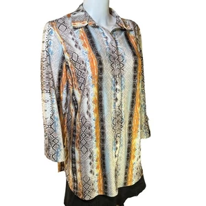 Top NYGARD Naranja Taupe Estampado Piel de Serpiente Joya Botón Cuello M - Imagen 1 de 8