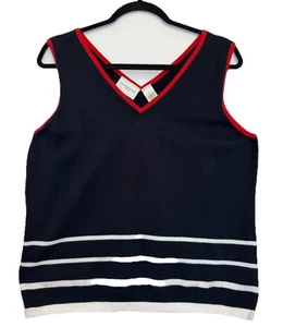 Liz Claiborne Women's Sleeveless V-Neck Vest - Blue Striped, Size Large - Picture 1 of 9
