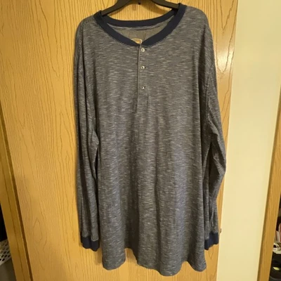 Camisa de manga larga a rayas Henley The Foundry para hombre talla 2 XLT azul Foto 1 de 4