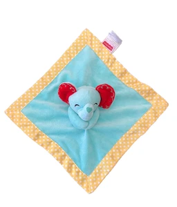 Fisher Price Baby Lovey Blue Elephant Yellow Satin Polka Dot Plush Blanket 12" - Picture 1 of 5