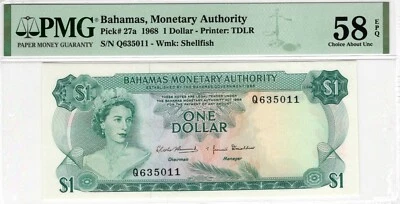 Bahamas PMG Certified Banknote Choice AU 58 EPQ 1968 1 Dollar Pick 27a TDLR - Image 1 of 3