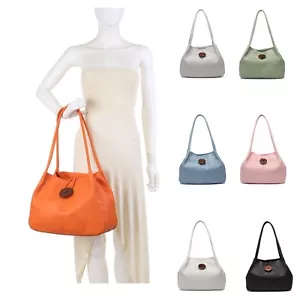 Ladies Classic Neat with Wood Button Medium Tote Shoulder Faux Leather Bag - Picture 1 of 16