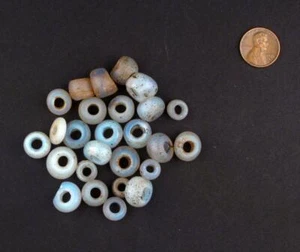 Antique Dutch Moon Bead from Ethiopia 12mm African White Round Glass Large Hole - Picture 1 of 2