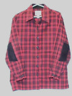 MINT- Woolrich Womans M Vintage Red Plaid Cloth Leather patch Elbos Shirt Jacket