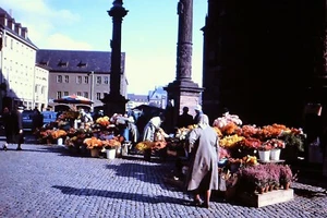 Original 1961 Slide, Flower Market on Cathedral Square in Freiburg, Germany - Picture 1 of 1
