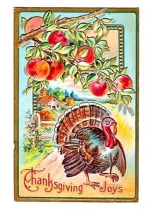 Postal de Acción de Gracias 1910 Turquía, manzano, granja en relieve - Imagen 1 de 2