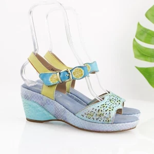 L'Artiste Spring Step Womens Pastela Sandal Size 40 9.5 Blue Green Wedge Strappy - Picture 1 of 13
