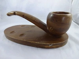 Vintage Large Wooden Pipe Rack Holder Stand Holds 4 Pipes Tobacciana 12" Long - Picture 1 of 6
