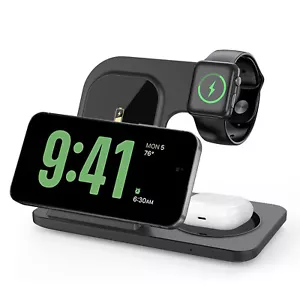3in1 15W Foldable Fast Wireless Charger Stand For Apple Watch Ultra 2 iPhone 16 - Picture 1 of 20