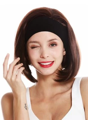 WIG ME UP Perücke Damen Stirnband kurz glatt 80er Retro Look Mahagoni Braun GFW948