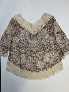 NWT New Womens White Floral Solitaire Peasant Top Shirt L Embroidery Crochet - Picture 1 of 8