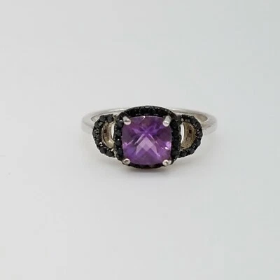 Anillo de plata de ley 925 redondo 6 mm púrpura amatista negra espinela talla 5,5  Foto 1 de 4
