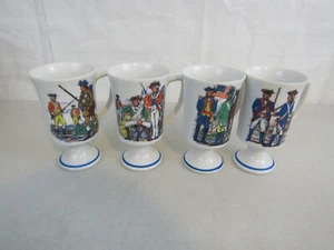 4 Vintage Fred Roberts Revolutionary War Pedestal Coffee Mugs - Picture 1 of 12