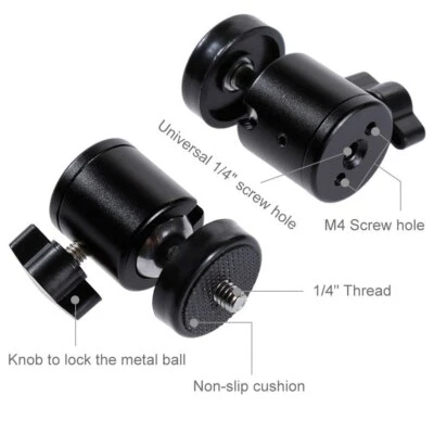 2x 360° Swivel Mini Ball Head Bracket Holder 1/4" Mount for DSLR Tripod Cameras - Image 1 of 4
