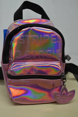 NEW Adidas Mini Pink Hazy Rose Metallic Iridescent Backpack Shoulder Bag GN2128 - Image 1 of 4