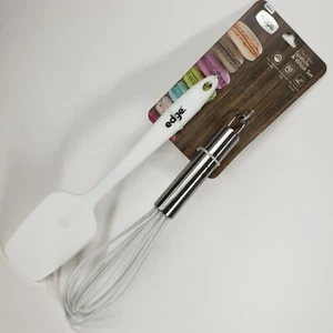Soft WHITE Cook 2 Piece Mini Silicone Utensil Set New WHITE / SS spatula & whisk - Picture 1 of 7