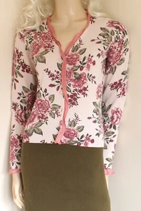 Hobbs vintage 90s/Y2K pink cream floral print silk cotton cardigan size 10–12 - Picture 1 of 8