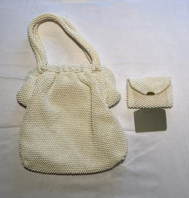 1950-е Corde бусина люминесцентный сумочки слоновой кости кремовый бисером Дамская сумка вечерняя сумка  - Изображение 1 из 4