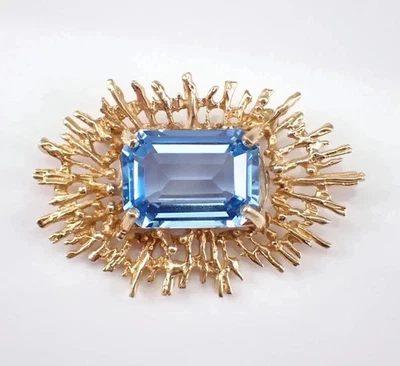 Broche prendedor para mujer topacio creado en laboratorio corte esmeralda de 3,00 quilates acabado oro amarillo de 14 k Foto 1 de 4