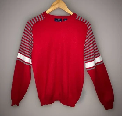 Vtg High Velocity Knit Sweater Red Gray Stripes Pullover Academic Prep -Sz L - Image 1 of 4