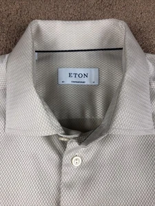 Camisa de Vestir Eton Crema Estampado Diamante Talla 17 Contemporánea - Imagen 1 de 5