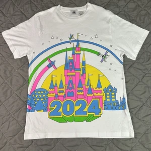 Walt Disney World Shirt Damen Large weiß bunt Schloss Neon Grafik 2024 - Bild 1 von 10