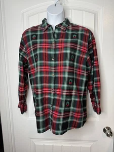 Victoria Jones plaid Long sleeve Button Up Christmas Wreath 2X Golf Treads - Picture 1 of 9