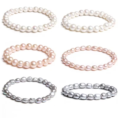 Pulsera de perlas naturales de agua dulce para mujer retro elegante elástica joyería clásica Foto 1 de 4