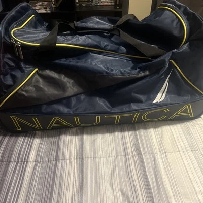 Nautica Rolling Duffel Bag Luggage Blue With Yellow Logo And Piping 30x15x16 - Image 1 of 4