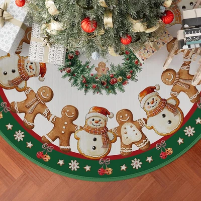 Snowman Gingerbread Man Christmas Tree Skirt Christmas Party Decorations for Hom - Image 1 of 4