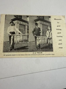 Vintage Undivided Back Black & White postcard large fish catch Minnesota - Picture 1 of 7