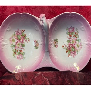 Carl Tielsch CT Rosa Blumen Porzellan Servierschale 2 Abschnitte Vintage 60er Germany - Bild 1 von 9
