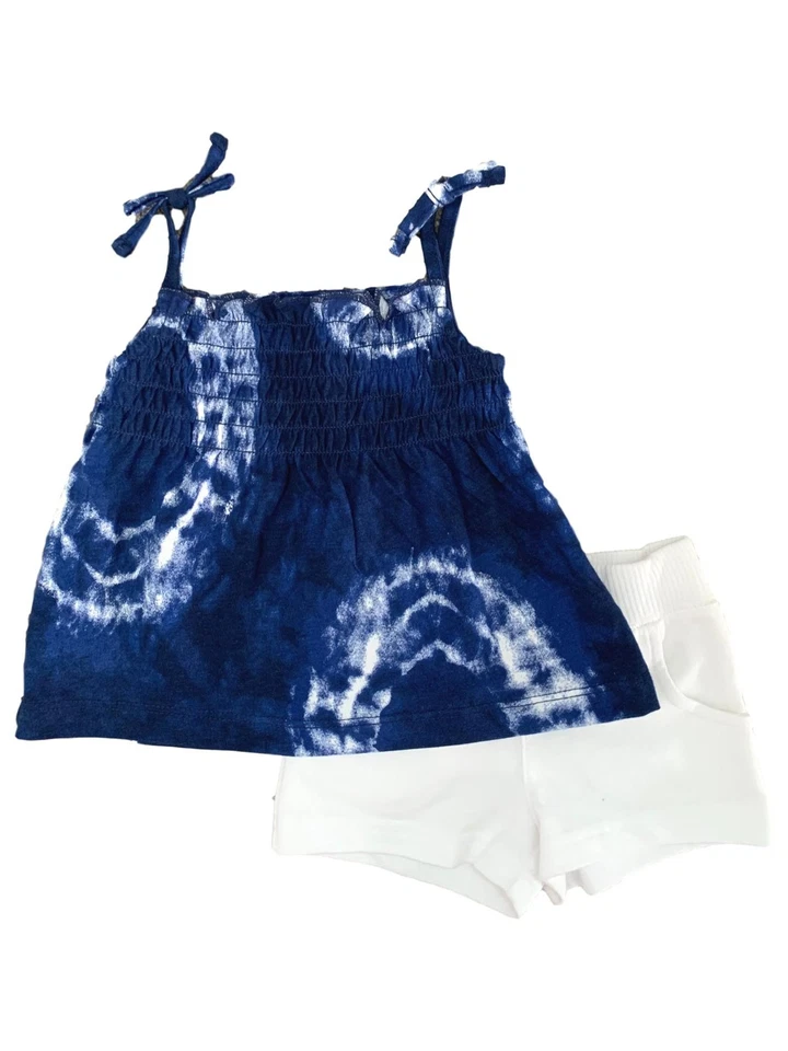 Carters Bebés y Bebés Niñas Azul y Blanco Tie Dye Top y Blanco Pull On Shorts 3M Foto 1 de 1
