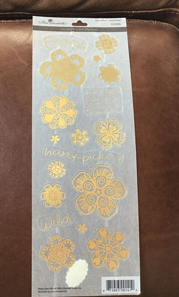 ENORMES HOJAS ADHESIVAS DE 3 x 12" MISS ELIZABETH VERSO DE FLORES DE FILIGRANA DORADA * Foto 1 de 1