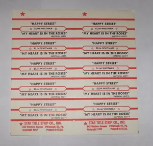 Slim Whitman Full Sheet of 10 Jukebox Title Strips Happy Street & My Heart Is In - Picture 1 of 1